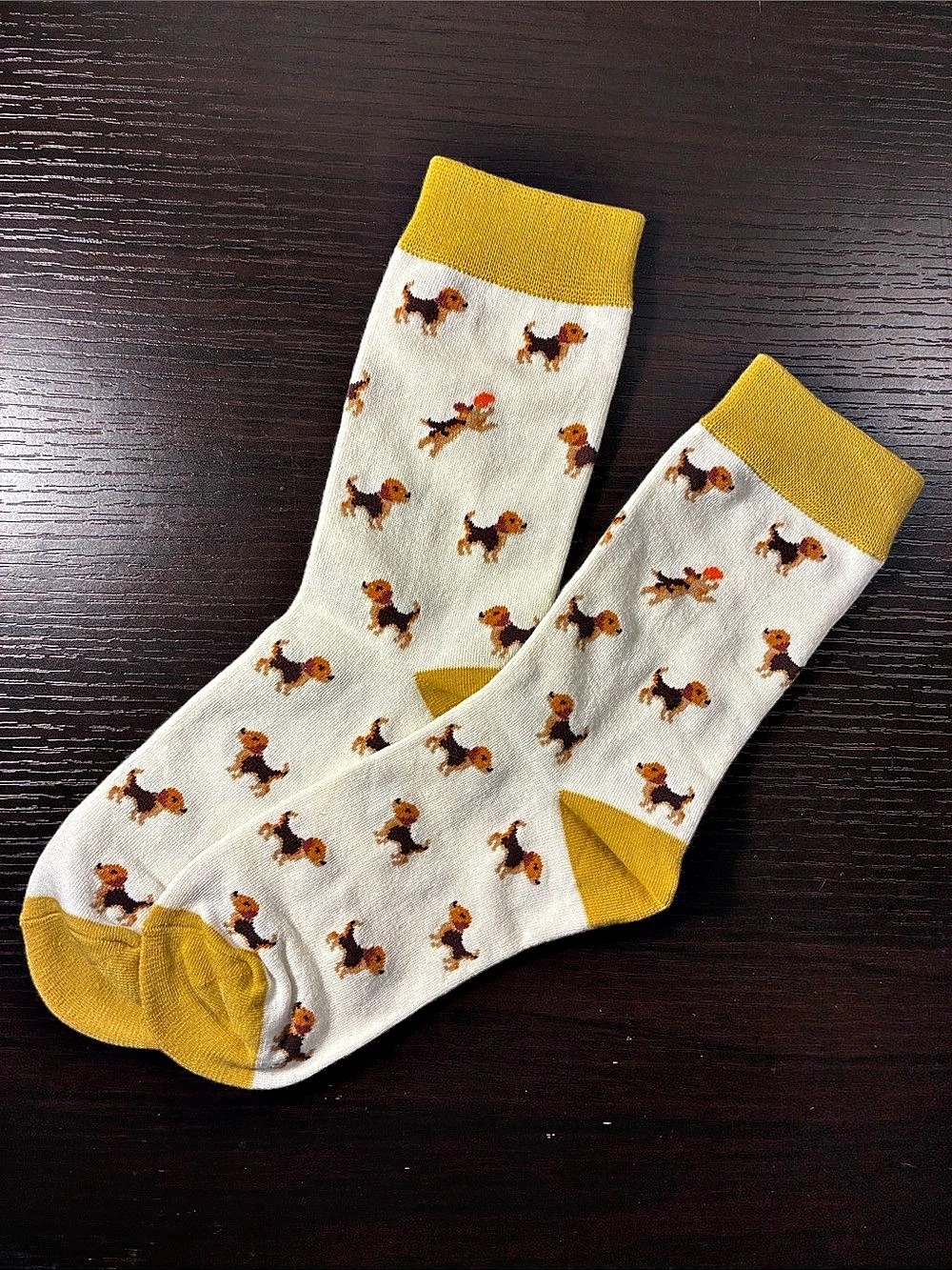 Beagle Dog Pattern Socks Yellow & White NWT